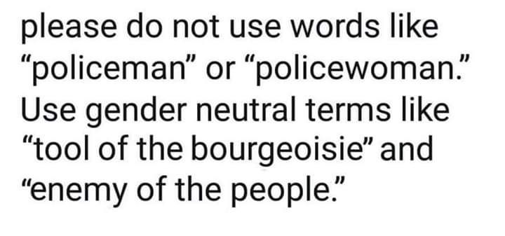 please: do inot ‘use words: like Use’ gent er -netitral te terms like: “tool of the bourgeoisie’ and “enemy of the people”
